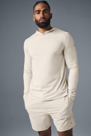 Men Alo Yoga Conquer Reform With Hood Long Sleeve Bone | India 72819-ZDHK
