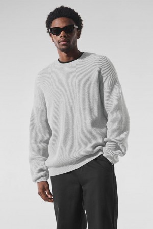 Men Alo Yoga Domain Rib Knit Crew Sweater Athletic Heather Grey | India 04318-RNHM