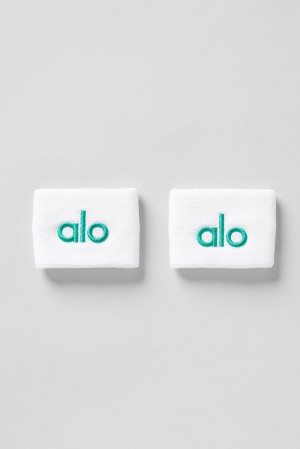 Men Alo Yoga Glow (2-Pack) Wristband White / Spruce Green | India 04318-IOQM