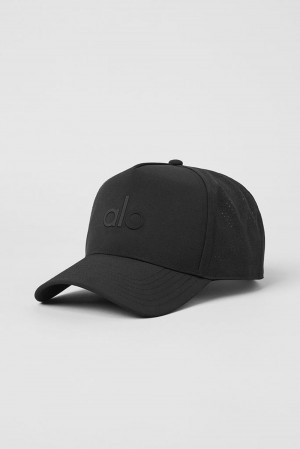 Men Alo Yoga Performance District Trucker Hat Black | India 40589-IAHV