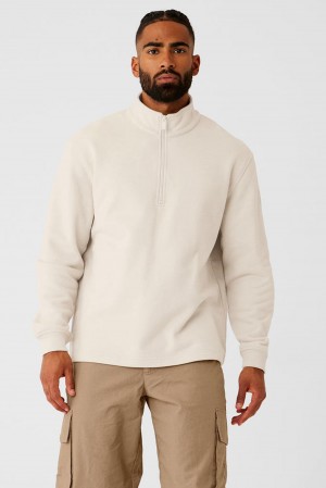 Men Alo Yoga Renown Heavy Weight 1/4 Zip Hoodie Bone | India 87394-TIQD