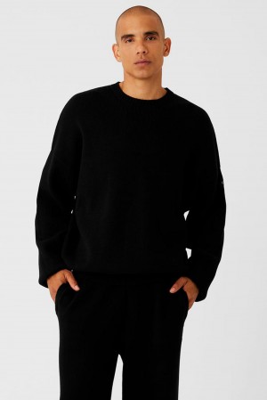 Men Alo Yoga Scholar Crew Neck Sweater Black | India 62798-UPON