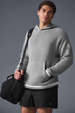 Men Alo Yoga Sports Club Knit Hoodie Athletic Heather Grey | India 85093-ABYU