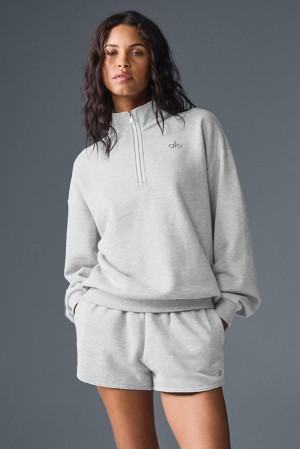 Women Alo Yoga Accolade 1/4 Zip Pullover Athletic Heather Grey | India 36921-FMRG
