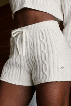 Women Alo Yoga Cable Knit Winter Bliss Short Ivory | India 76382-DVQI