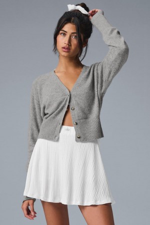 Women Alo Yoga Cashmere Jet Set Cardigan Dove Grey Heather | India 70631-OWBG