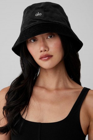 Women Alo Yoga Corduroy Neighborhood Bucket Hat Black | India 18765-MITK