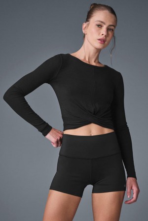 Women Alo Yoga Cover Top Tops Long Sleeve Black | India 06483-NSPY