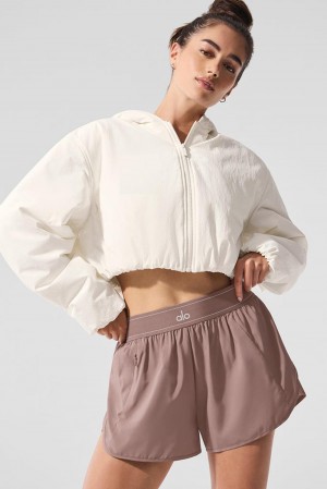 Women Alo Yoga Cropped Mountain Peak Full-Zip Hoodie Ivory | India 16829-XPJL