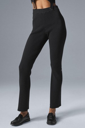 Women Alo Yoga Denim Knit High-Waist Flare Pant Black / Anthracite | India 76189-PEXN