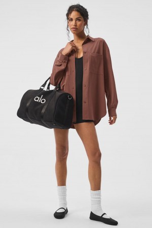 Women Alo Yoga Dreamscape Button Down Long Sleeve Chestnut | India 19420-VBWX
