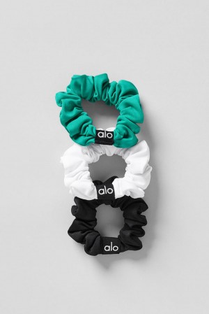 Women Alo Yoga Fresh Mini 3-Pack Scrunchie Spruce Green / White / Black | India 79368-TYWK