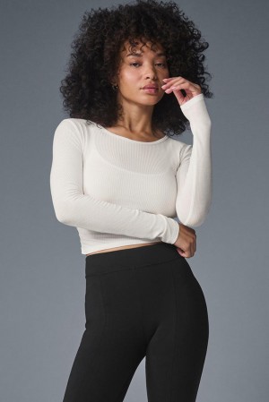 Women Alo Yoga Gather Long Sleeve Ivory | India 08719-WPAH