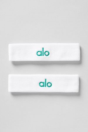Women Alo Yoga Glow (2-Pack) Sweatband White / Spruce Green | India 96531-ZFWJ