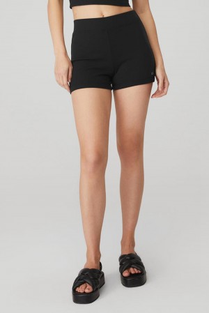 Women Alo Yoga Goddess Ribbed High-Waist Hot Short Black | India 76340-LWXN