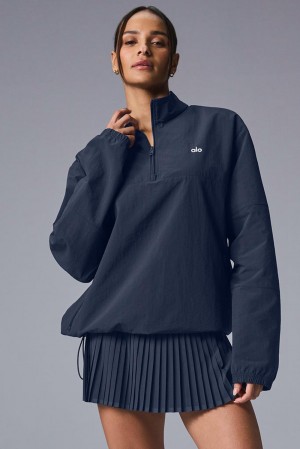 Women Alo Yoga Light Weight Takeaway Track Pullover Navy | India 30945-BMTG