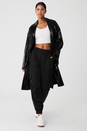 Women Alo Yoga Metallic Break Line Trench Coat Black Metallic | India 48967-EIVR