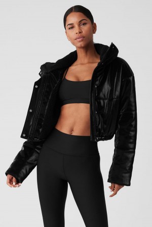 Women Alo Yoga Orion Cropped Puffer Jacket Black | India 10238-XWYC