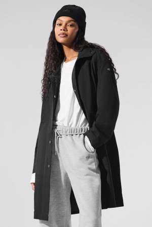 Women Alo Yoga Rain Or Shine Long Coat Black | India 93257-ECOX