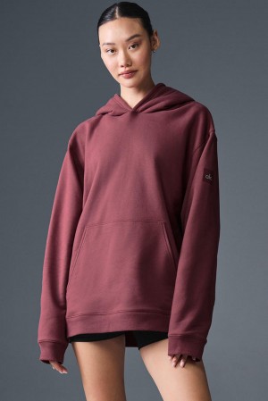 Women Alo Yoga Renown Heavy Weight Hoodie Burgundy Truffle | India 37601-QBGD