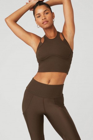 Women Alo Yoga Ribbed Airlift Enchanted Bra Tank Espresso | India 30654-UZGP