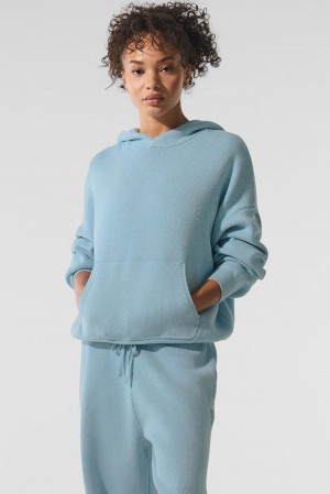 Women Alo Yoga Scholar Hooded Sweater Celestial Blue Heather | India 19753-DRMI