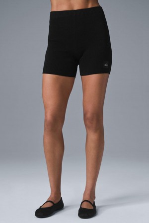Women Alo Yoga Scholar Knit High-Waist Short Black | India 49816-ZUFG