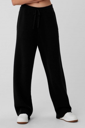 Women Alo Yoga Scholar Straight Leg Sweatpant Black | India 76804-AWDP