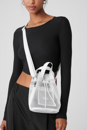 Women Alo Yoga Sheer Cross Body Bucket Bag White | India 97608-RPCV