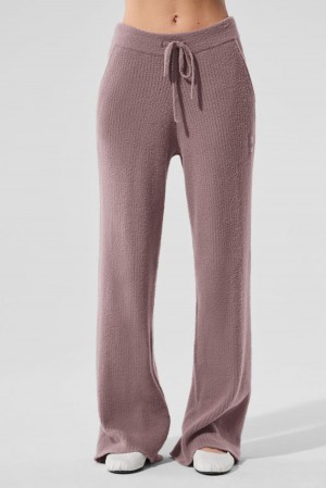 Women Alo Yoga Snuggle Up Sweater High-Waist Wide Leg Pant Mushroom | India 51064-UINR