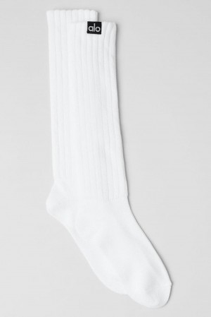 Women Alo Yoga Unisex Scrunch Sock White | India 46873-MVHU