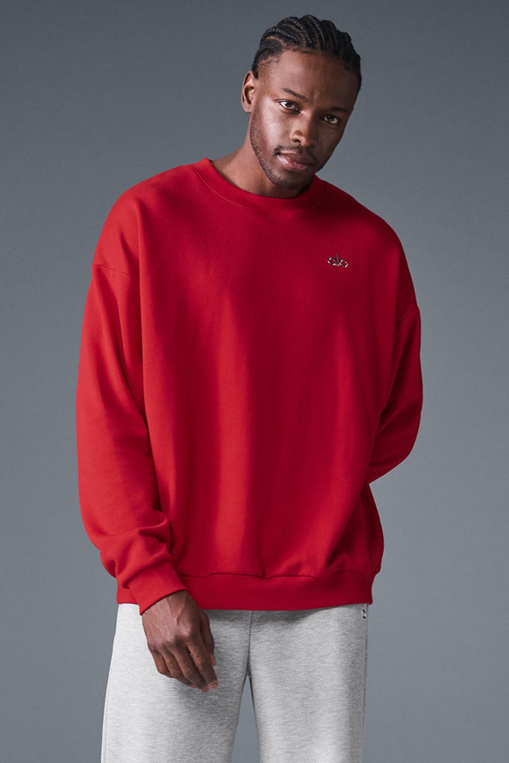 Men Alo Yoga Accolade Crew Neck Pullover Bold Red | India  14825-GTDZ