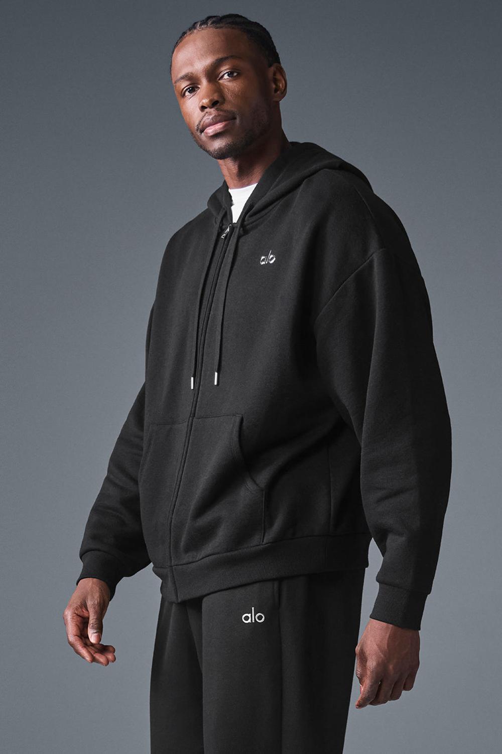Men Alo Yoga Accolade Full Zip Hoodie Black | India  26051-PKIQ