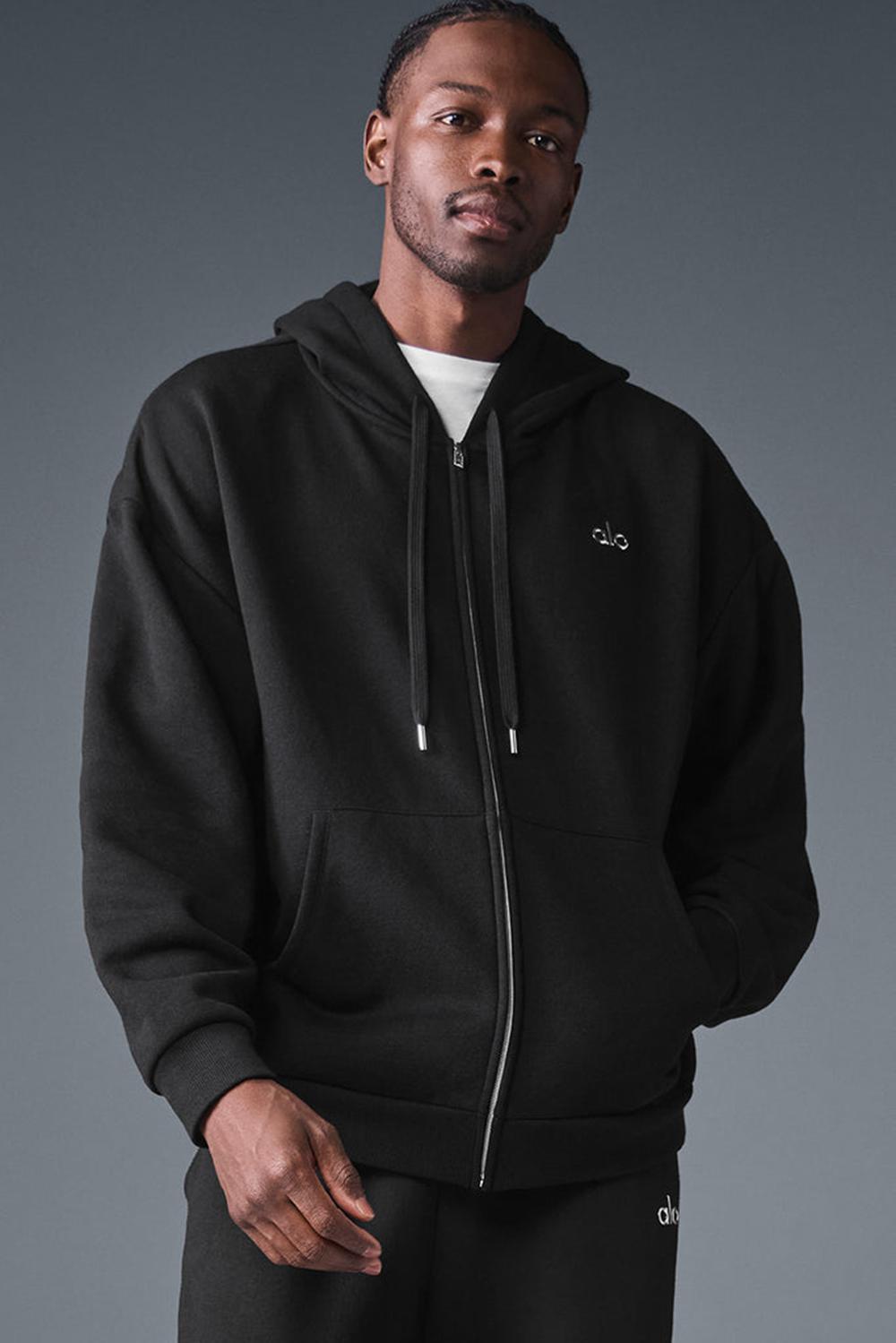 Men Alo Yoga Accolade Full Zip Hoodie Black | India  26051-PKIQ