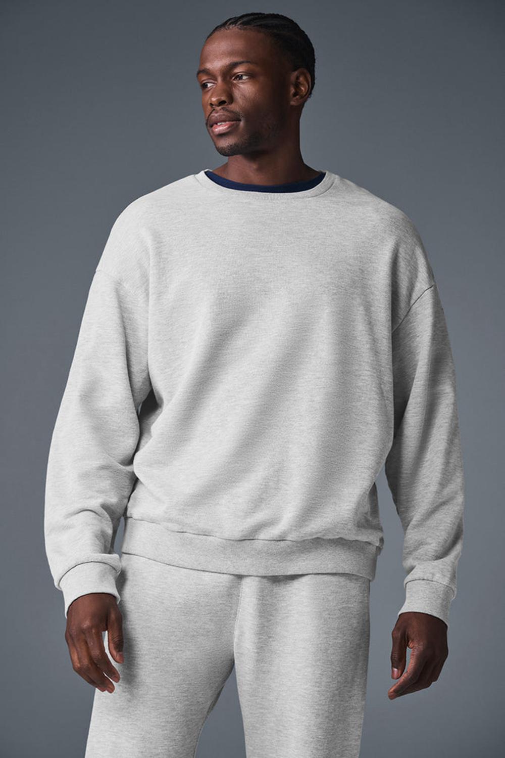 Men Alo Yoga Chill Crew Neck Pullover Athletic Heather Grey | India  72053-IHWV
