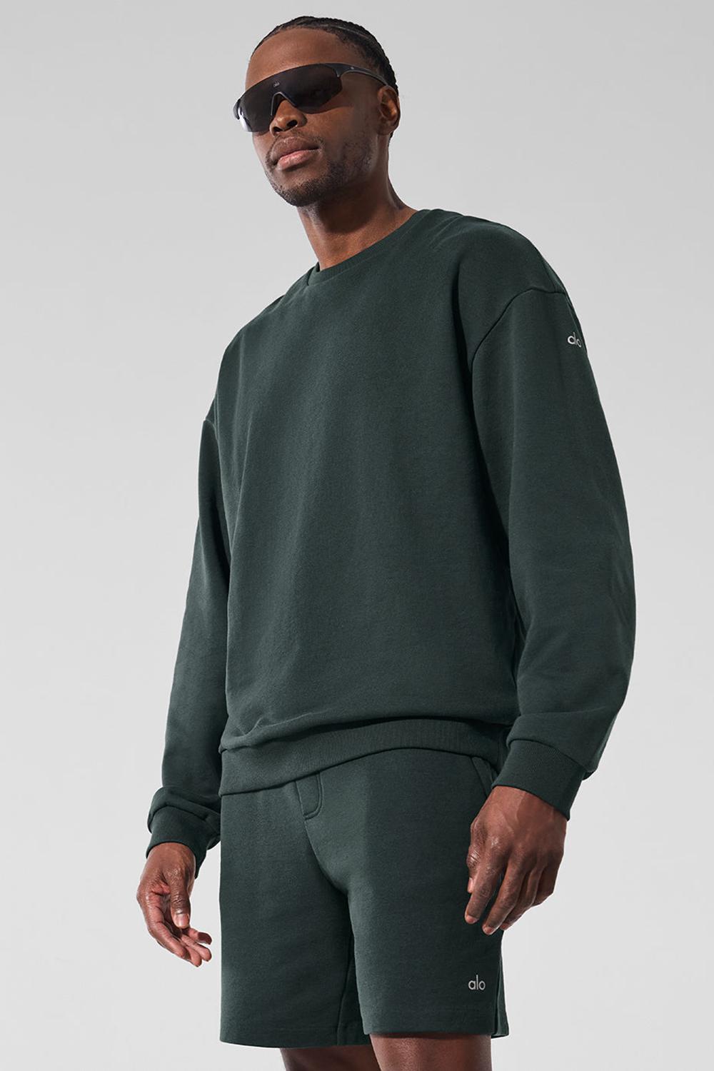 Men Alo Yoga Chill Crew Neck Pullover Charcoal Green | India  80513-KNMO