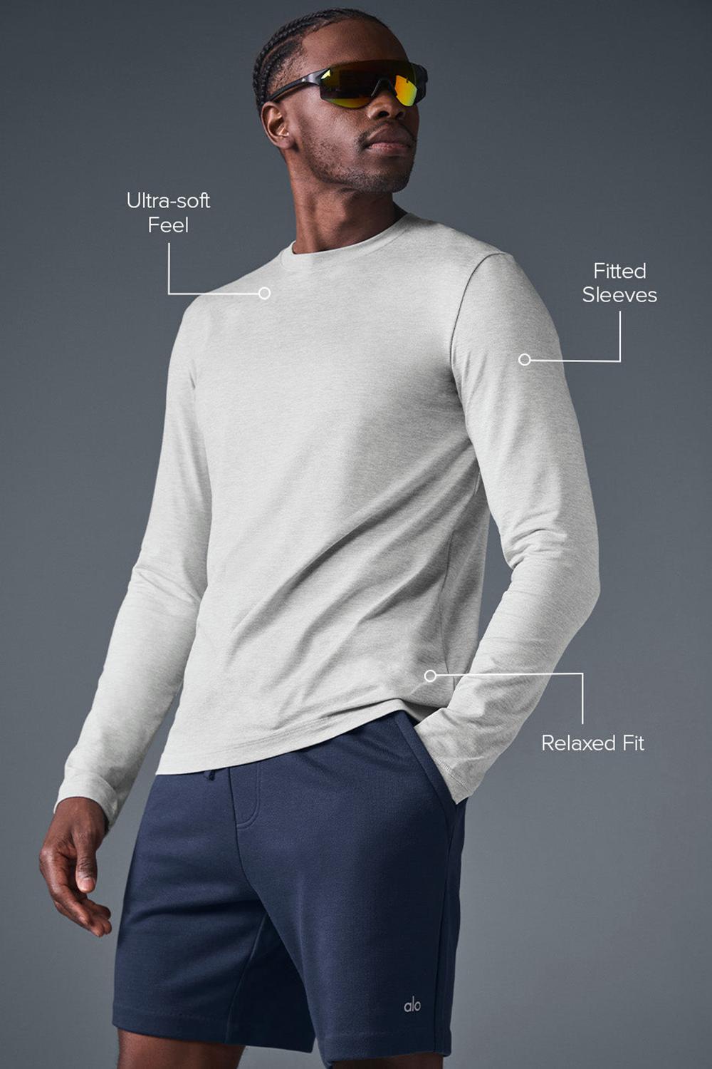 Men Alo Yoga Conquer Reform Crewneck Long Sleeve Athletic Heather Grey | India  18045-ORHP