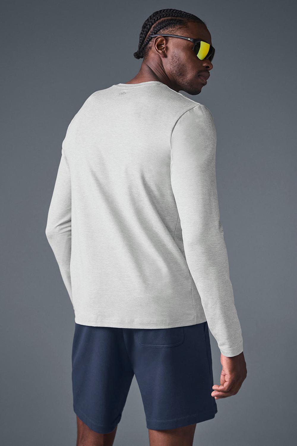 Men Alo Yoga Conquer Reform Crewneck Long Sleeve Athletic Heather Grey | India  18045-ORHP
