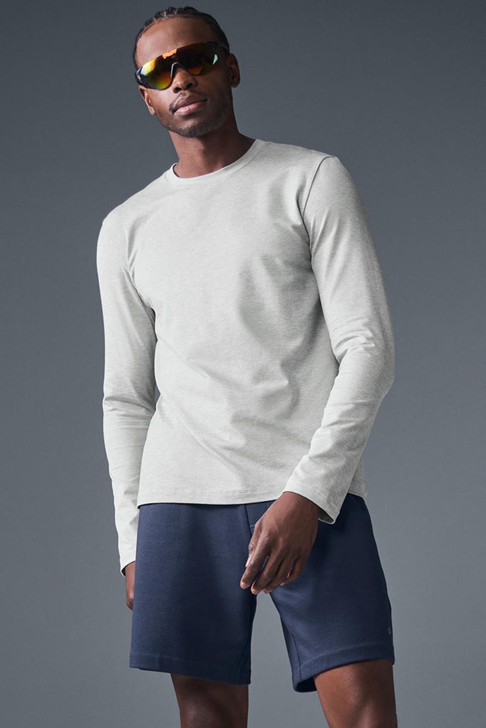 Men Alo Yoga Conquer Reform Crewneck Long Sleeve Athletic Heather Grey | India  18045-ORHP