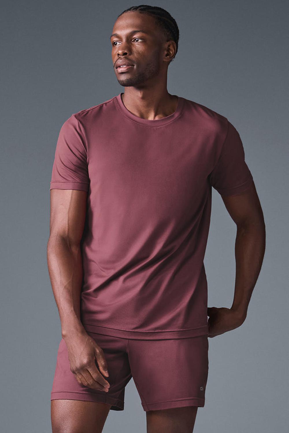Men Alo Yoga Conquer Reform Crewneck Short Sleeve Burgundy Truffle | India  95304-YRMH