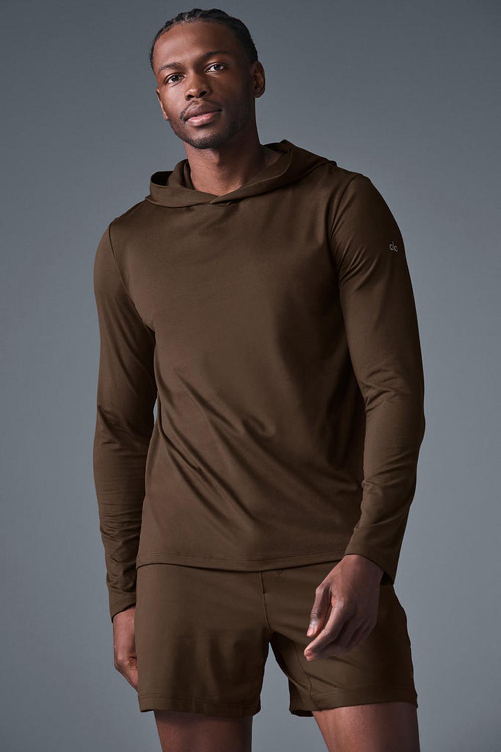 Men Alo Yoga Conquer Reform With Hood Long Sleeve Espresso | India  25713-UGRX