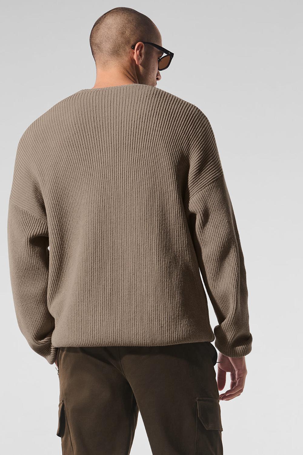 Men Alo Yoga Domain Rib Knit Crew Sweater Gravel | India  57129-LJZN