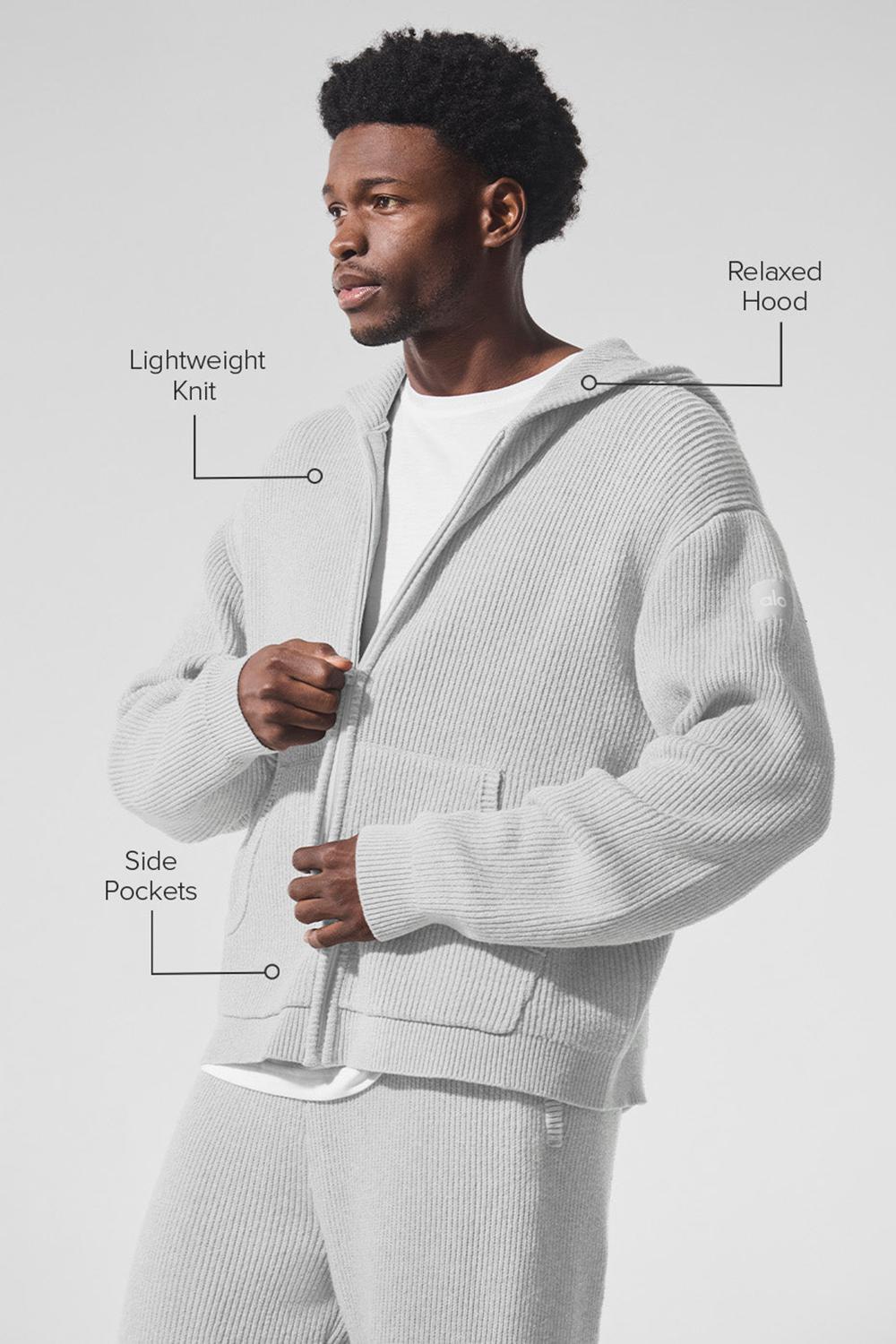 Men Alo Yoga Domain Rib Knit Full Zip Sweater Athletic Heather Grey | India  80349-FUCW