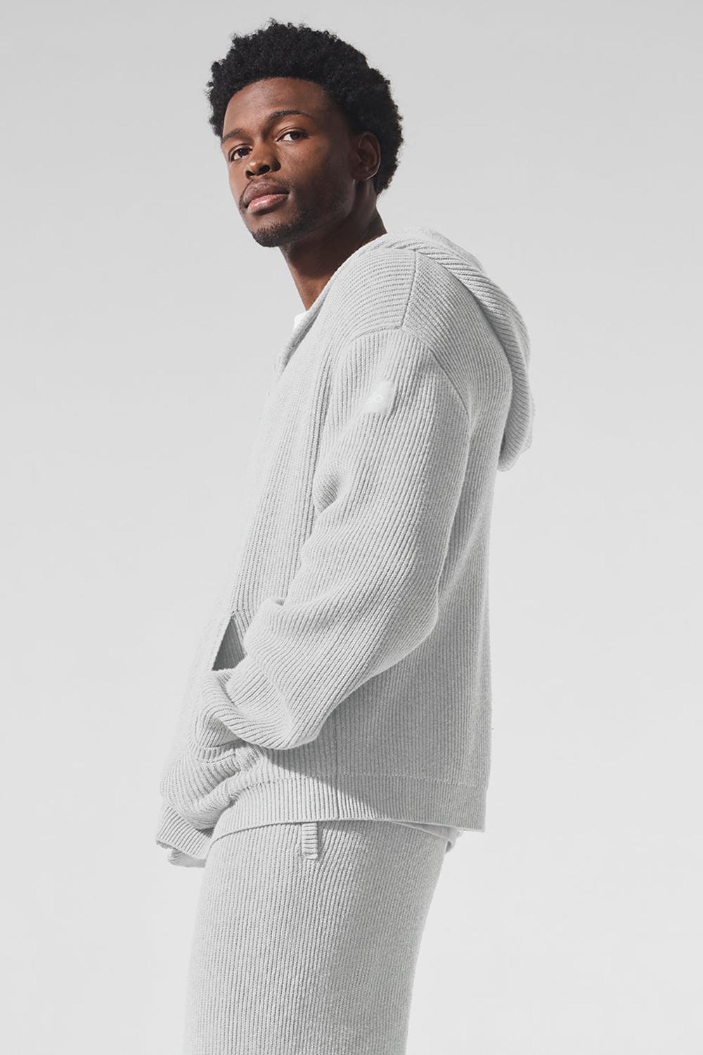 Men Alo Yoga Domain Rib Knit Full Zip Sweater Athletic Heather Grey | India  80349-FUCW