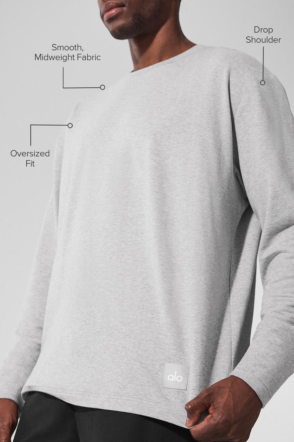 Men Alo Yoga Double Take Crew Long Sleeve Athletic Heather Grey | India  53947-SVMZ