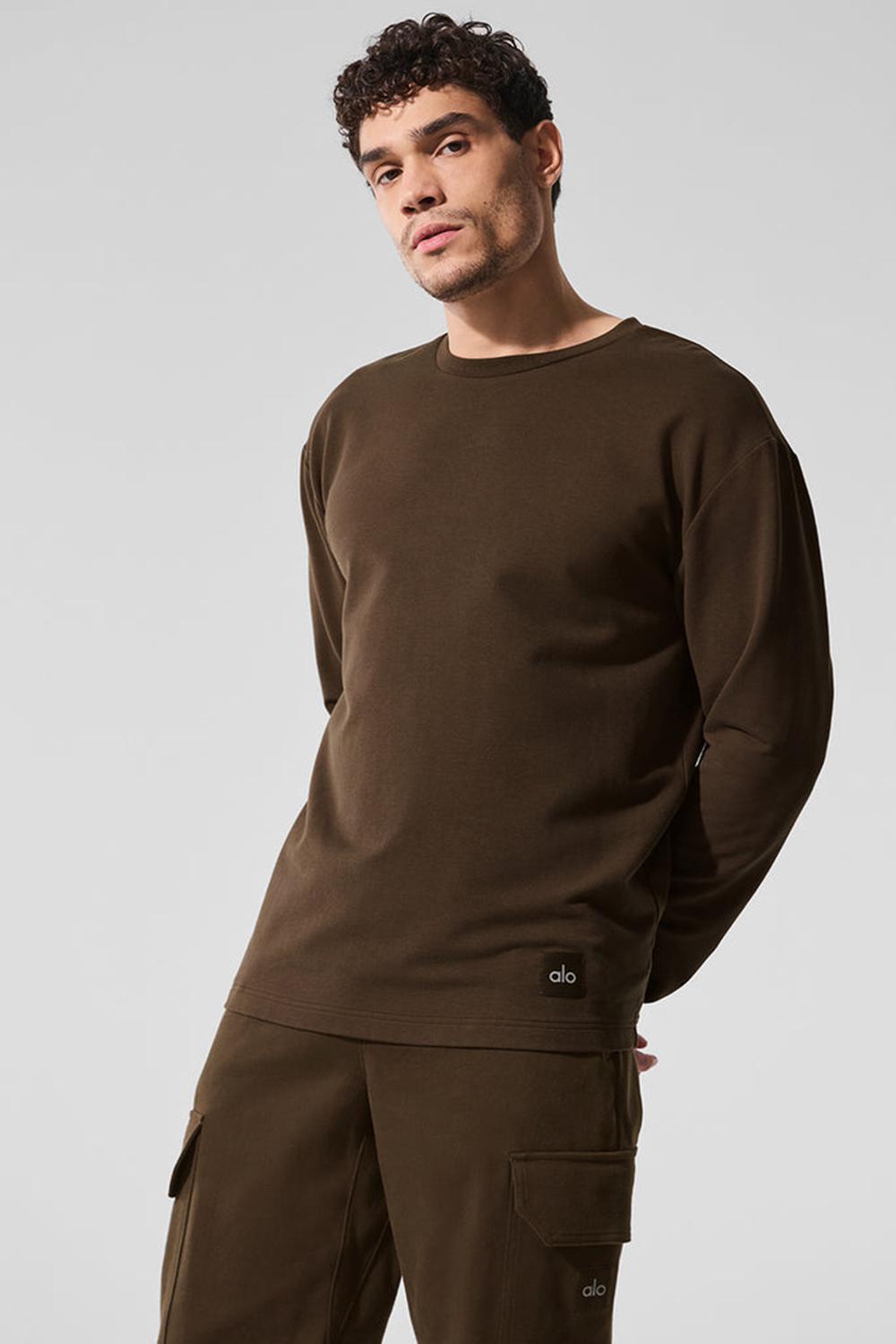 Men Alo Yoga Double Take Crew Long Sleeve Espresso | India  17908-EBYI
