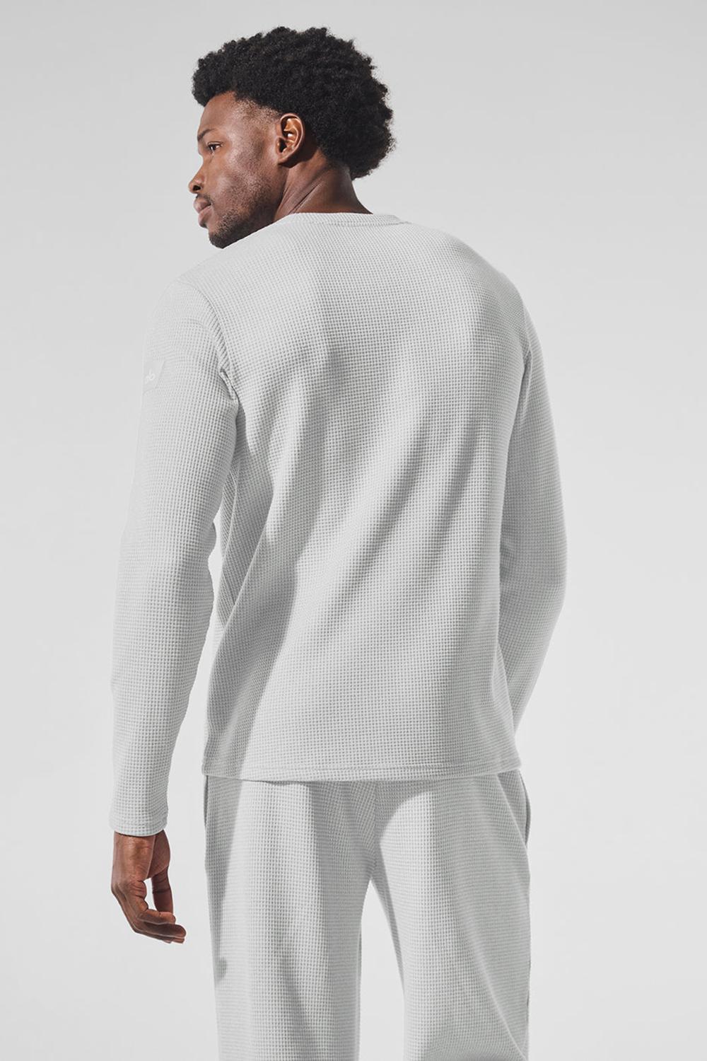 Men Alo Yoga Elevate Waffle Crew Long Sleeve Athletic Heather Grey | India  61859-AOCL