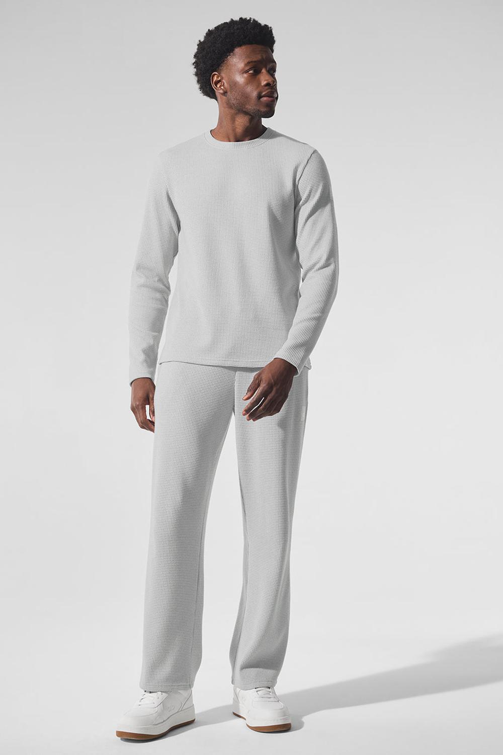 Men Alo Yoga Elevate Waffle Crew Long Sleeve Athletic Heather Grey | India  61859-AOCL