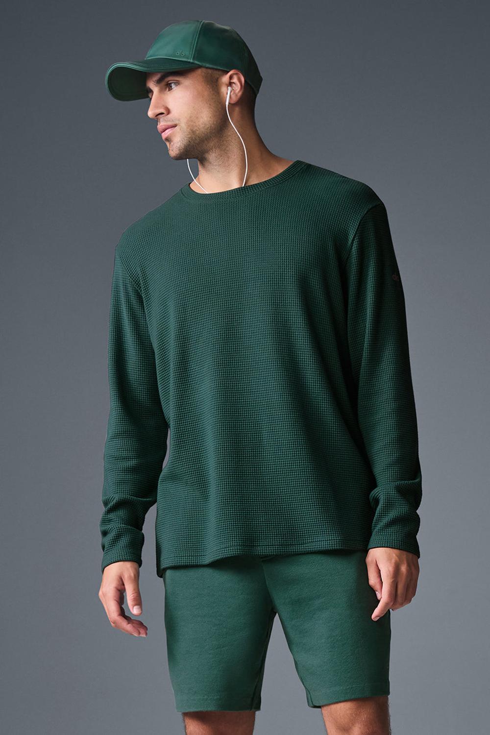 Men Alo Yoga Elevate Waffle Crew Long Sleeve Winter Ivy | India  39426-PBFC