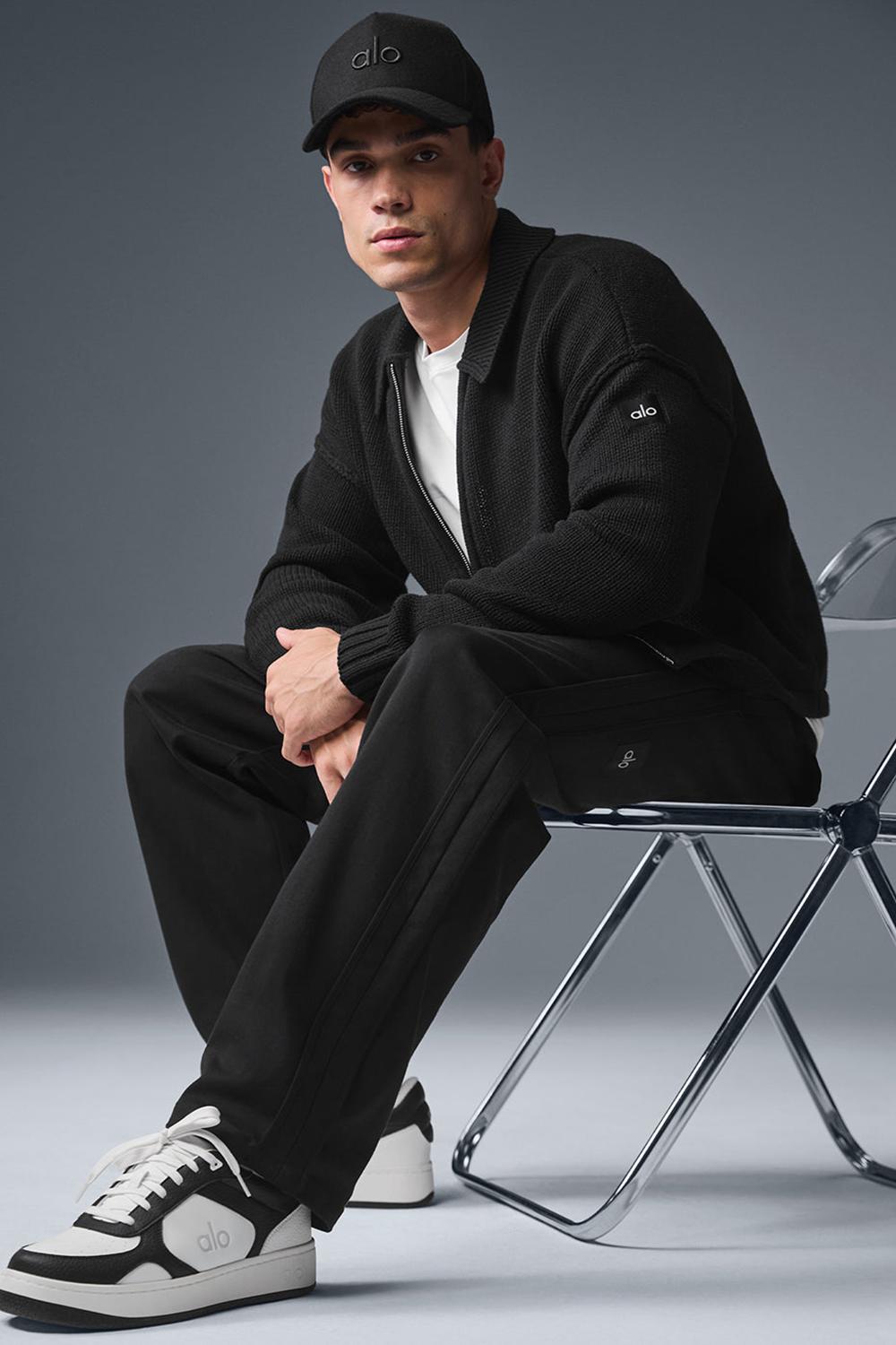 Men Alo Yoga Heritage Full Zip Sweater Black | India  70942-YWTK